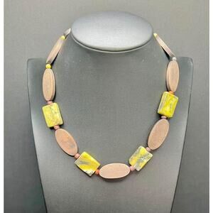 Vintage Green Moss Agate and Wooden Bead Collar Necklace